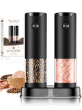 ioion electric salt and pepper grinders showing LED lights and adjustable coarseness