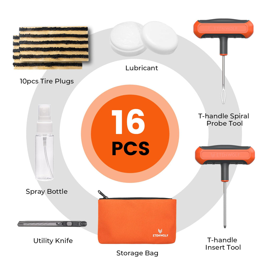 ETENWOLF Flat Tire Repair Kit with Plugs 16 Pcs, Heavy Duty Tire Plug Kit image 2