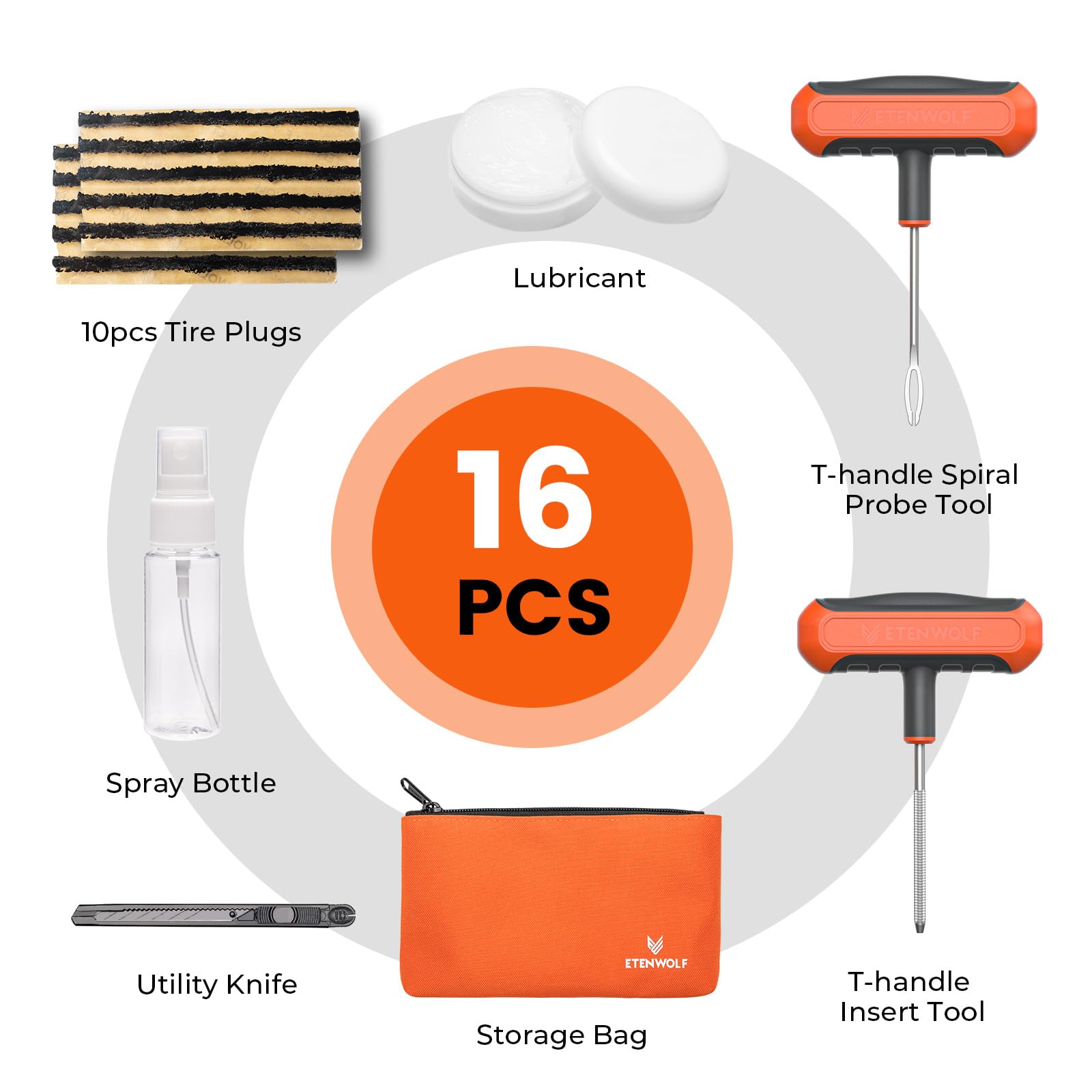 ETENWOLF Flat Tire Repair Kit with Plugs 16 Pcs, Heavy Duty Tire Plug Kit image 2