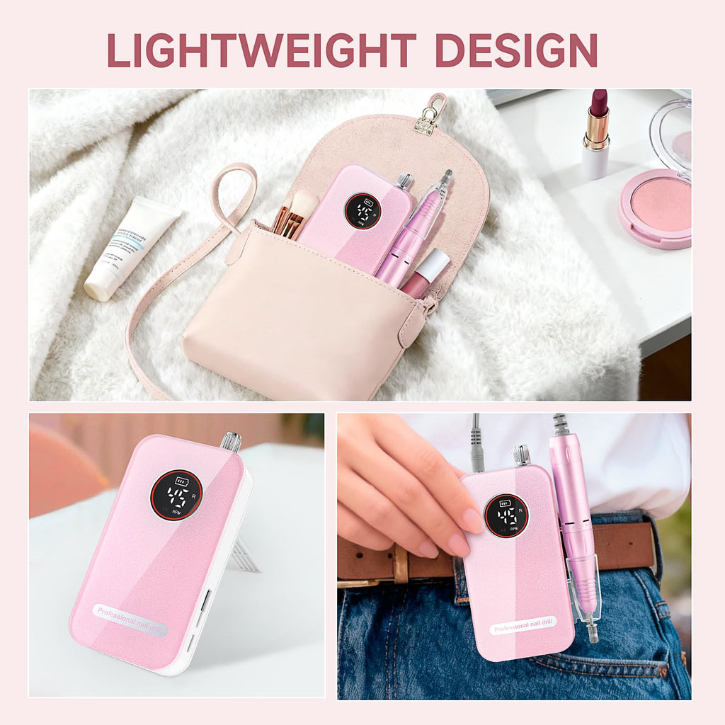Professional Nail Drill Electric File 45000RPM, Portable Rechargeable Electric Nail File with 11 Drill Bits & 50 Sanding Bands, Low Noise Nail Drill Kit for Acrylic Gel Nails, Salon & Home Use, Pink image 8