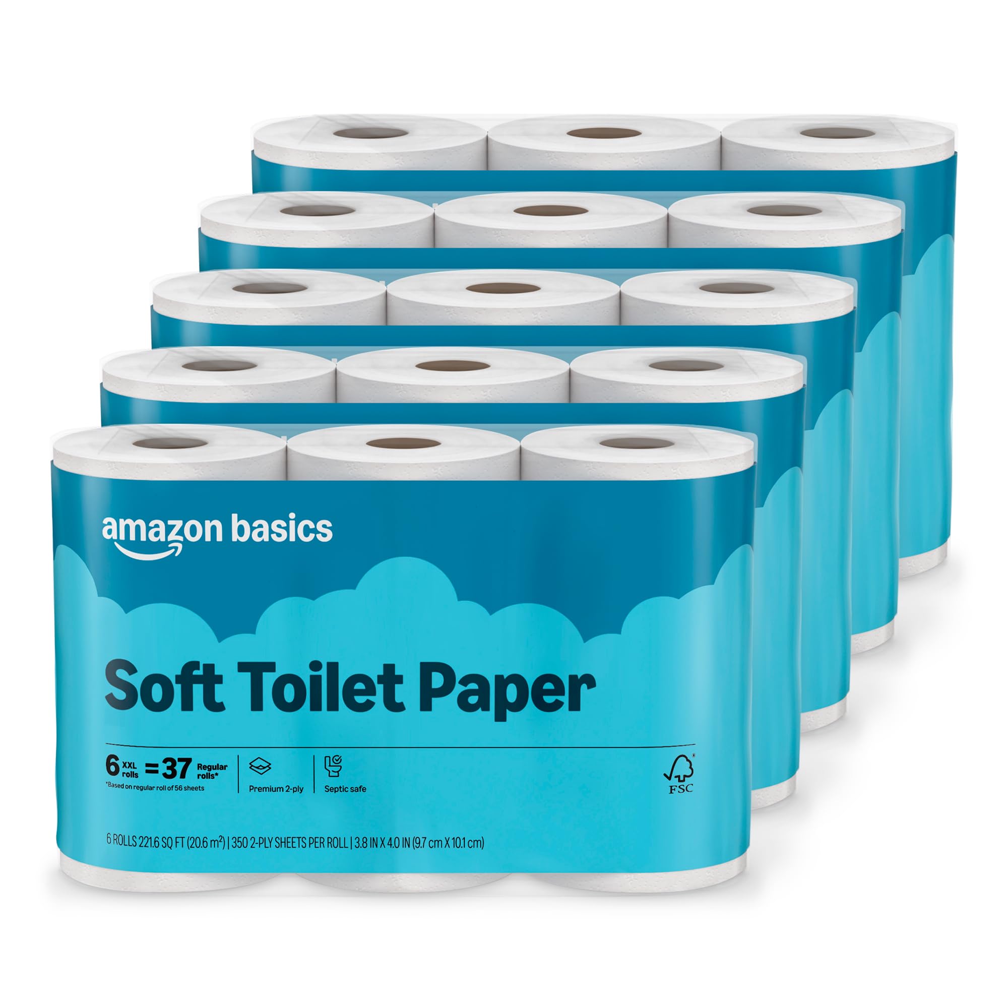 Amazon Basics 2-ply toilet paper 30 rolls in shrinkwrapped packaging