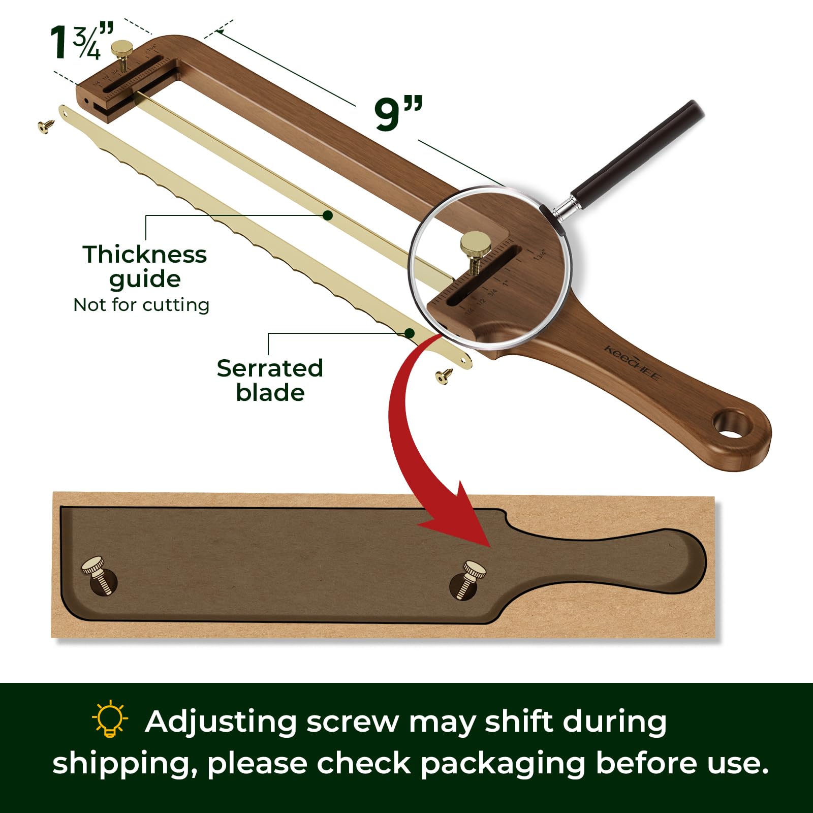 keechee Walnut Wood Adjustable Bread Knife for Homemade Sourdough image 7
