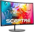 Sceptre 24-inch curved gaming monitor in black, front view showing curved 1080p screen and stand