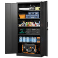 Letaya black 72-inch metal lockable garage storage cabinet featuring five adjustable shelves