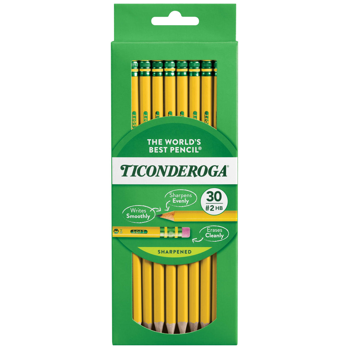 Ticonderoga pre-sharpened wood-cased pencils on white background