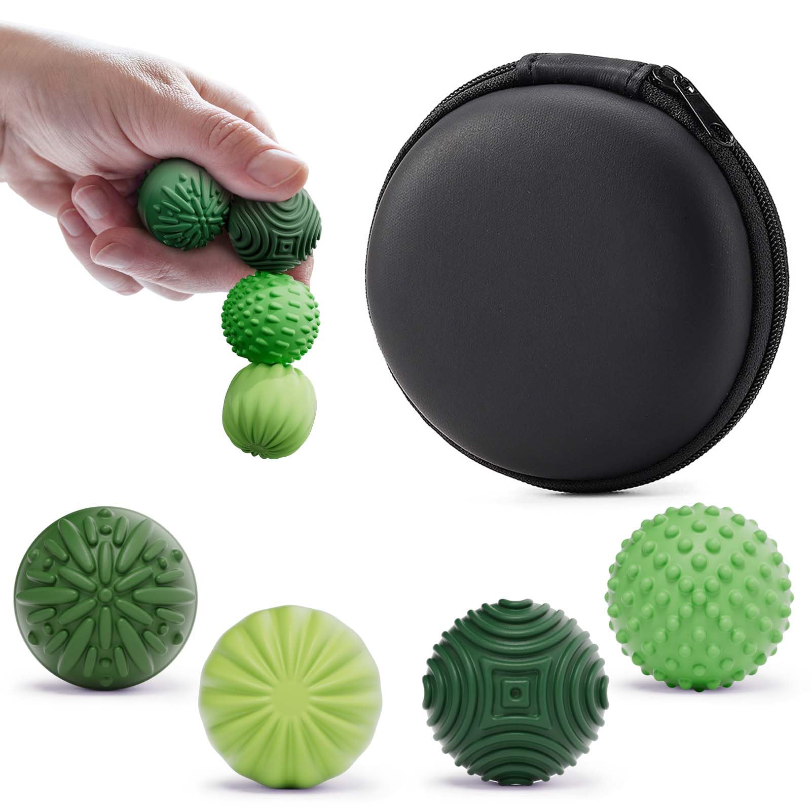 Four luckdoor silicone magnetic balls with textured surfaces on a desk