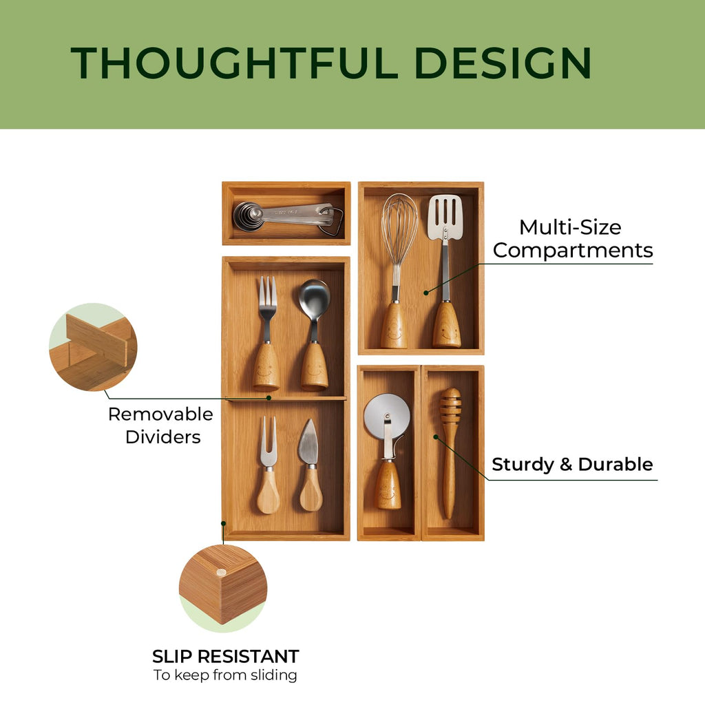 keechee 5-Piece Drawer Organizer Set, 2.2" Deep Multi-Use Organizers for Utensils, Silverware, Cutlery, Desk, Bathroom, Junk Drawer & Makeup, Non-Slip Feet Included. image 3