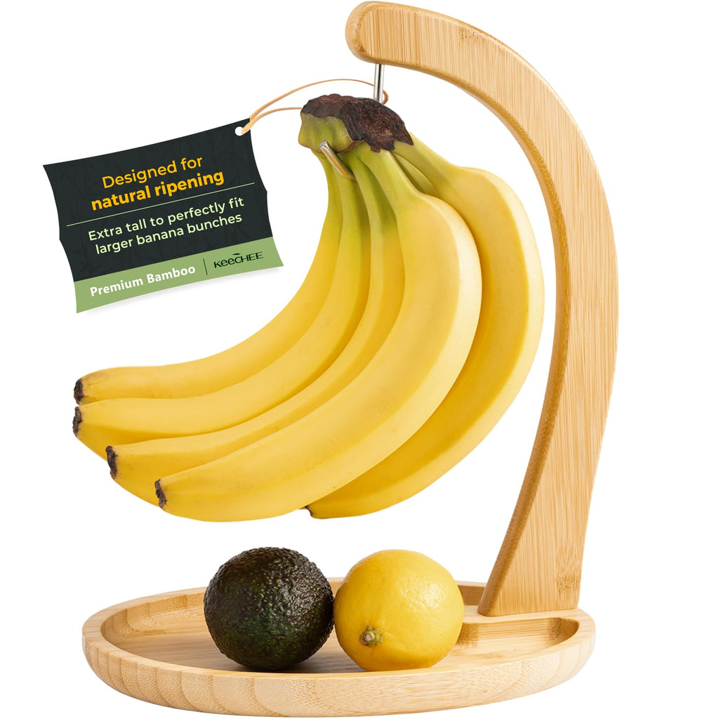 keechee Bamboo Banana Holder with Fruit Tray, 12.9" Tall