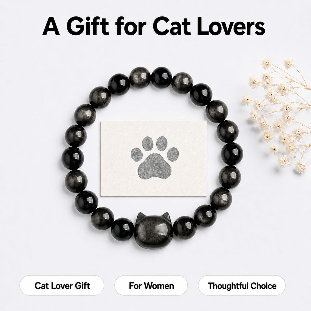 Cat Bracelets for Women,Money Attraction,Black Obsidian,Cat Gifts image 6