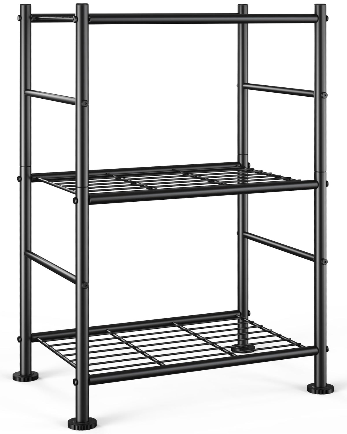 Black Sakugi three-tier metal storage shelves 18x12x30 adjustable feet