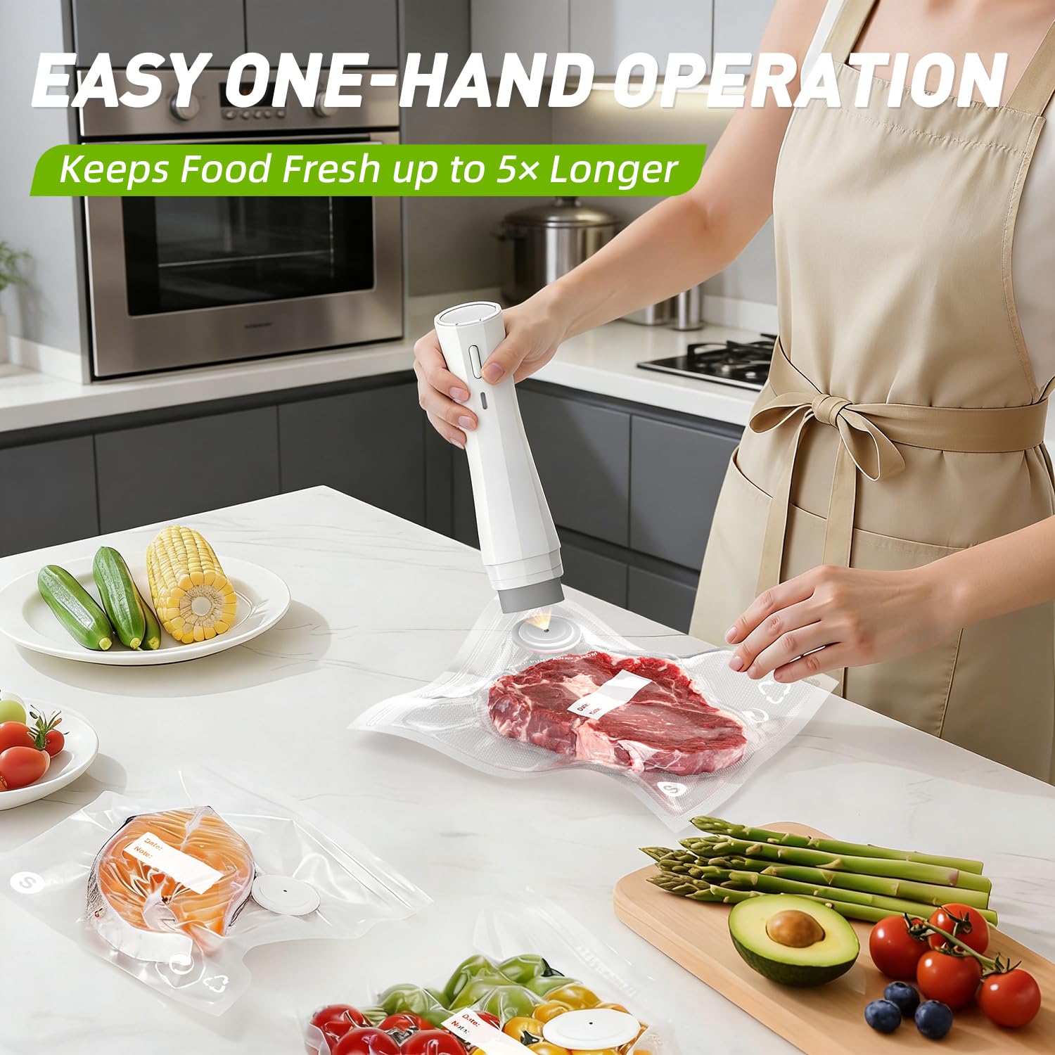Handheld Vacuum Sealer for Food Storage: Portable Vacuum Sealing Machine with 30 Vacuum Bags - USB Rechargeable Cordless Food Sealer Saver for 5X Preservation