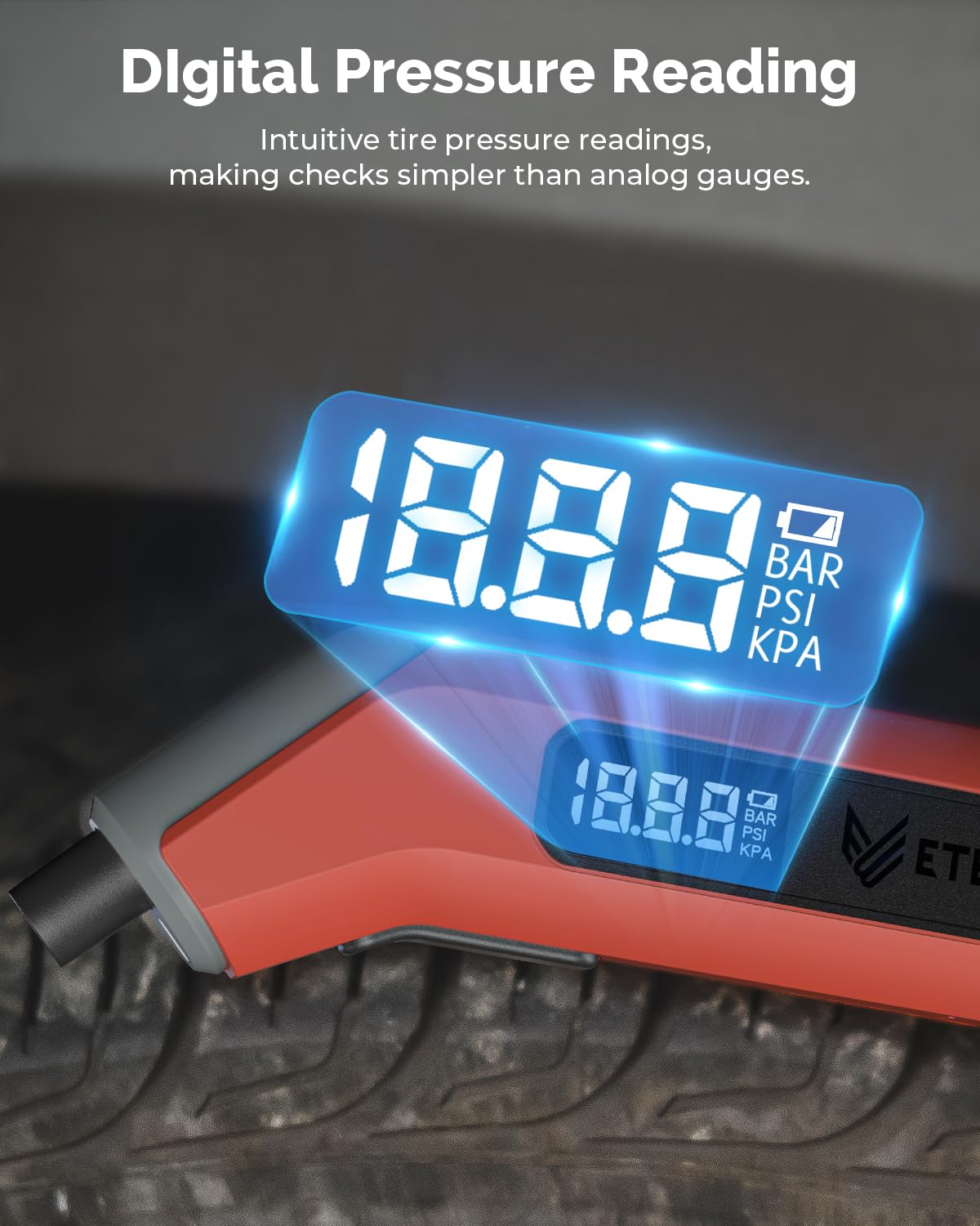 ETENWOLF T300 Digital Tire Pressure Gauge 200 PSI for Car, RV, Truck, Bikes image 6