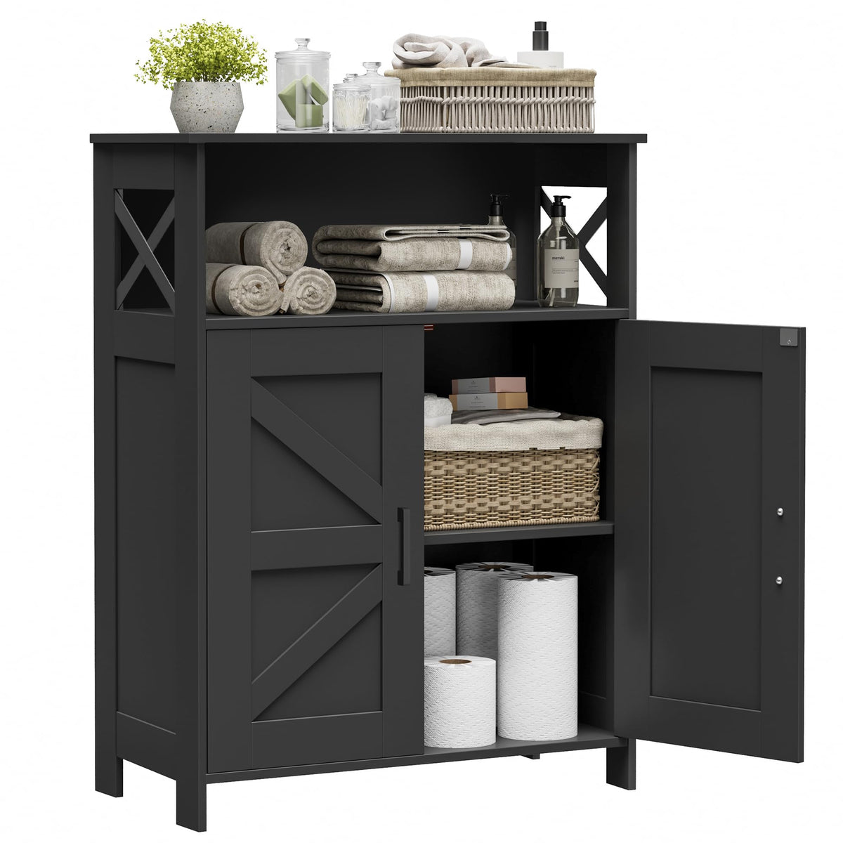 Homhedy farmhouse bathroom storage cabinet with doors, small white floor cabinet