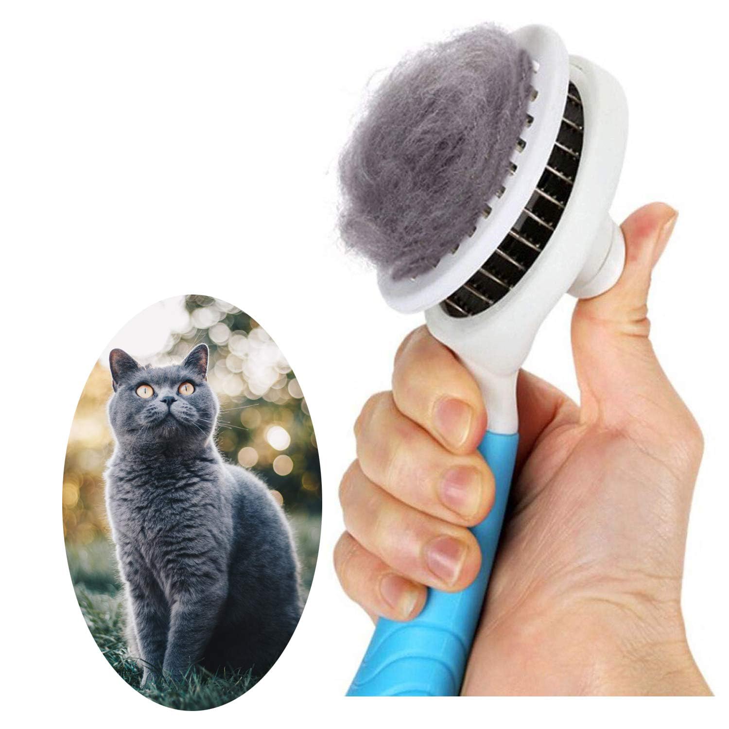 Blue itPlus self-cleaning slicker brush showing fine bristles and ergonomic handle