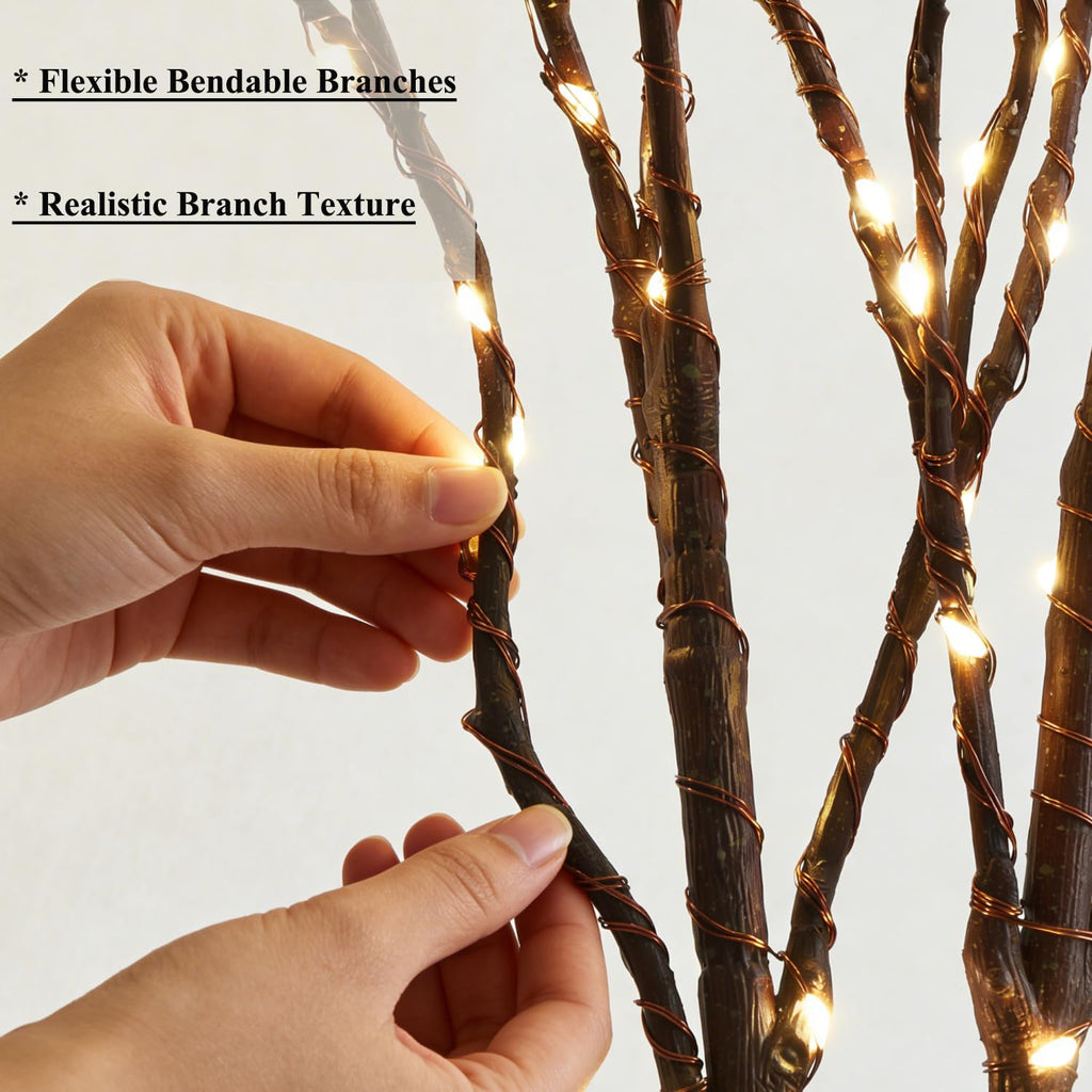 Hairui Lighted Brown Branches Battery Operated with Timer 32IN 100 LED Fairy Lights, Willow Branch Lights for Home Bedroom Fireplace Christmas Holiday Decoration Indoor Outdoor Use (Vase Excluded) image 2
