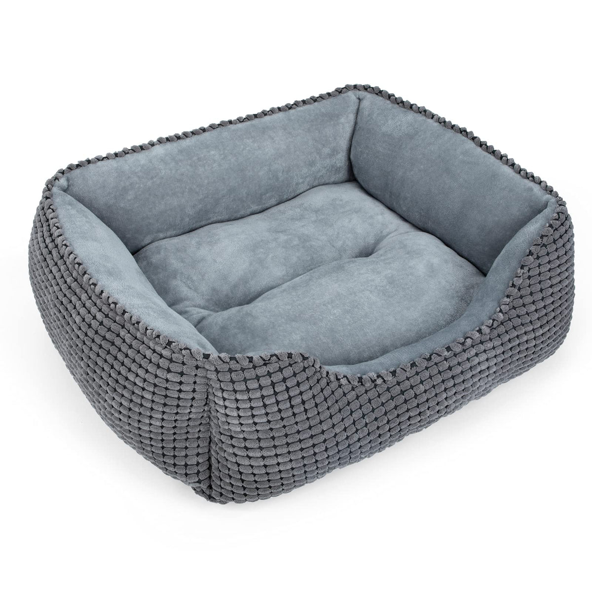 Grey rectangular MIXJOY orthopedic dog bed with soft raised bolster and anti-slip bottom