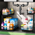 Two black GeeBom metal slide-out under-sink shelves for storage