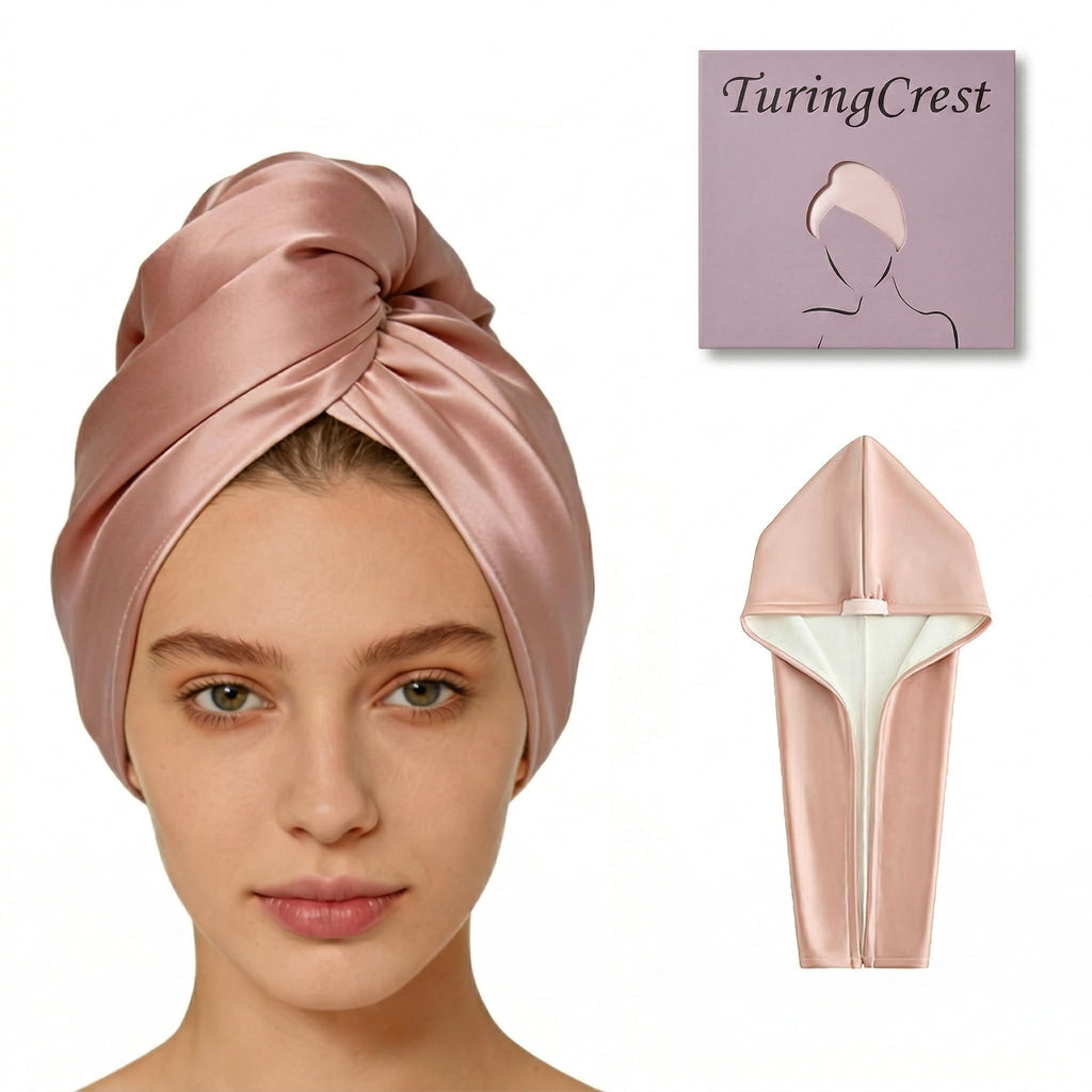 TURINGCREST Microfiber Hair Towel Wrap, Satin Quick Dry Turban Women Long