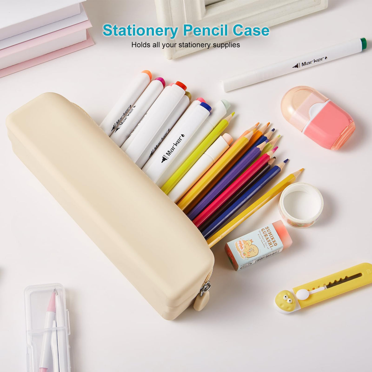 Lolocor Silicone Pencil Case, Pencil Pouch, Pencil Case Small, Pencil Pouch Aesthetic, Silicone Pencil Pouch, Pencil Case Aesthetic, Pencil Bag, Pencil Pouch for Women, Makeup Pouch image 5