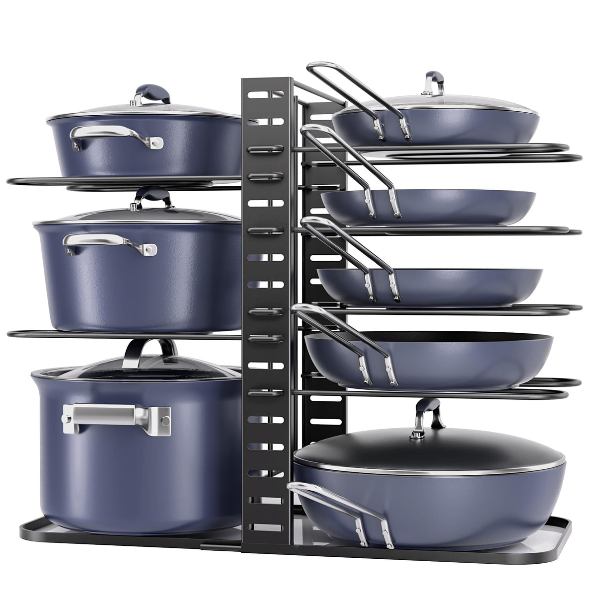 ORDORA 8-tier adjustable under-cabinet pots and pans organizer rack installed under a kitchen cabinet