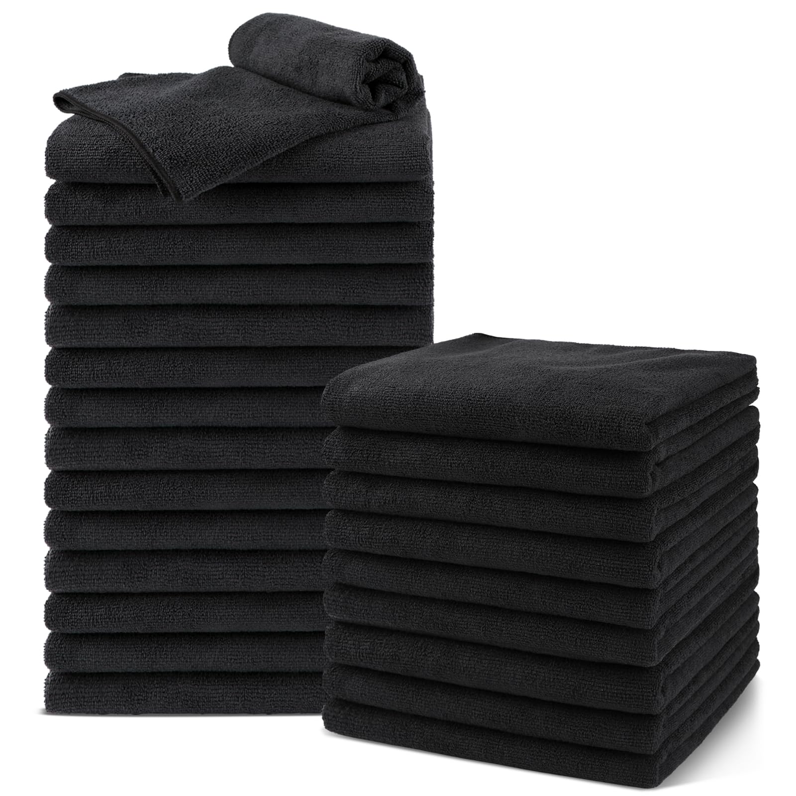 Folded black UNIMADE microfiber salon towels 16x29 inches