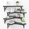 Black ROMGUAR CRAFT corner floating wall shelves mounted in corner, 4 pieces