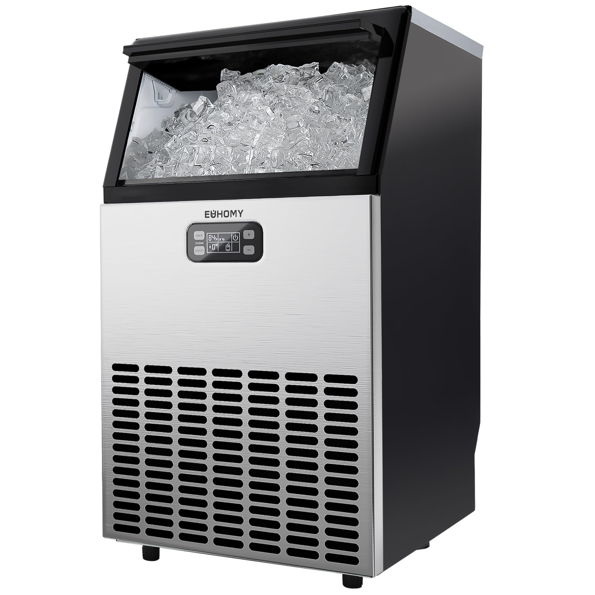 EUHOMY stainless steel undercounter ice maker with front access and 33lb removable storage bin