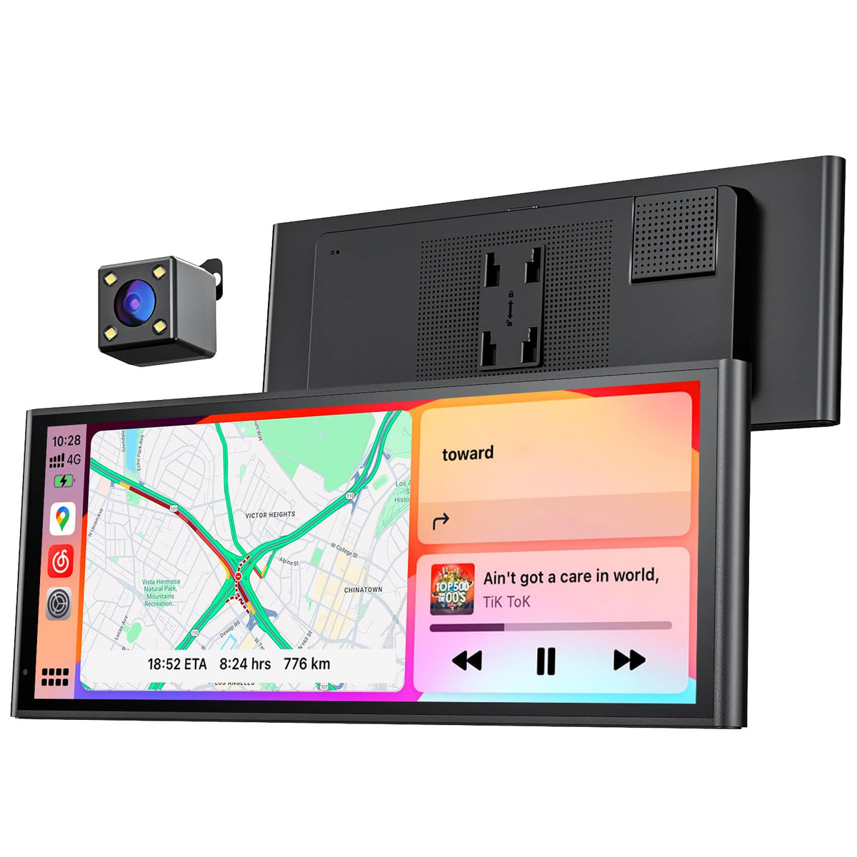 Krunia 9.26-inch wireless CarPlay and Android Auto portable screen mounted on a car dashboard