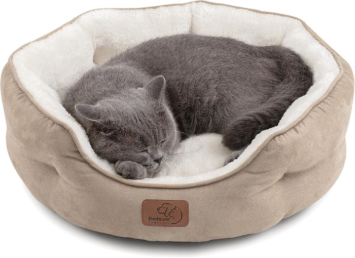 Bedsure Small Dog Bed Washable,Round Cat Beds for Indoor Cats,20in Camel