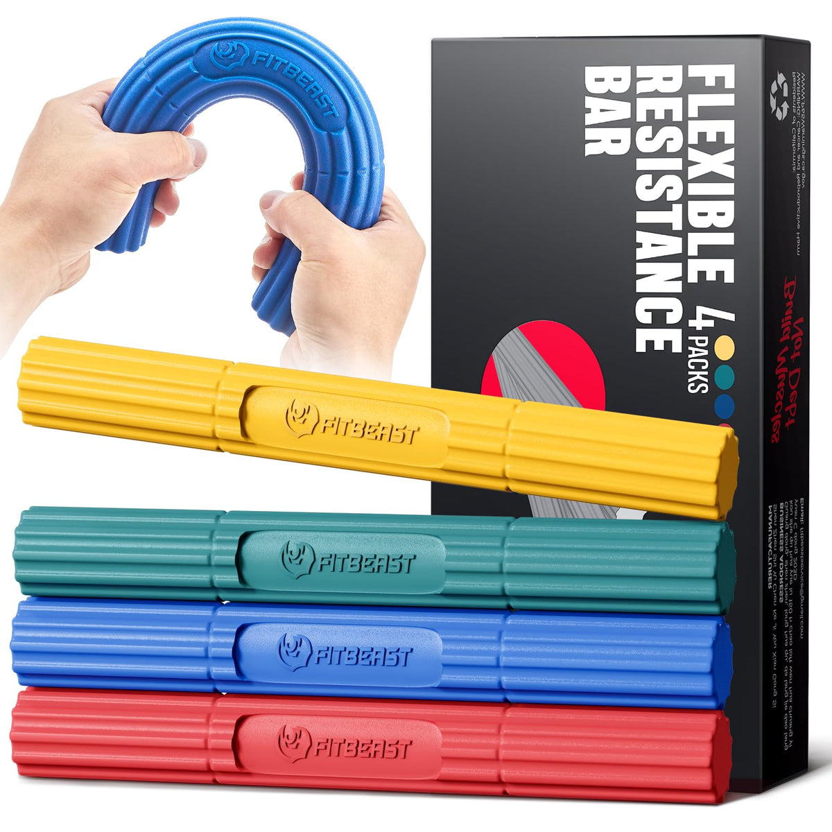 FitBeast hand exerciser bars in yellow, green, blue and red