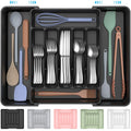 Black ukeetap extra large expandable silverware organizer flatware tray showing compartments