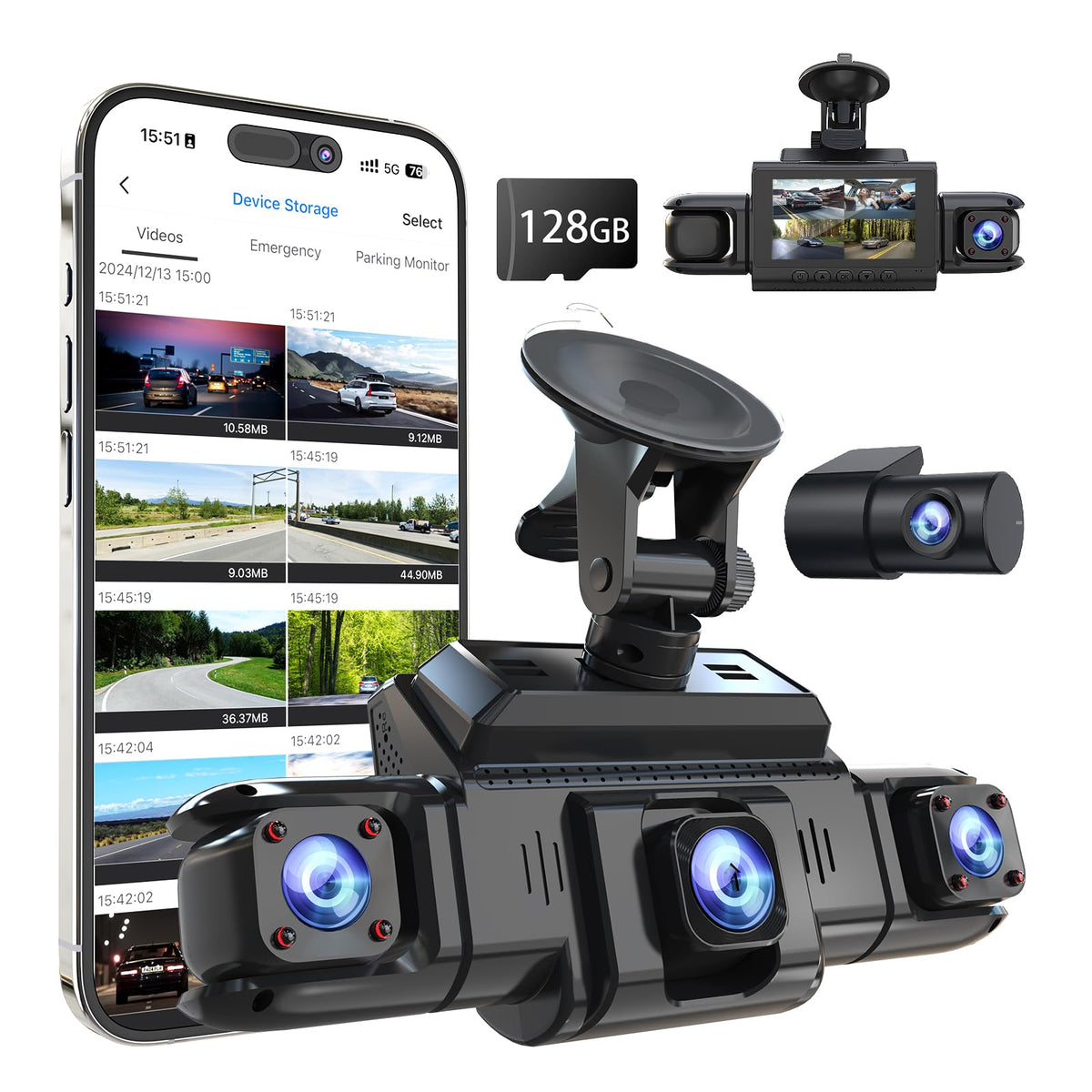 ZMOPO 360 view 4-channel dash cam, front rear left right cameras, included 128GB card