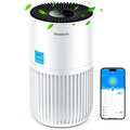 GoveeLife smart mini air purifier on a bedside table with indicator lights
