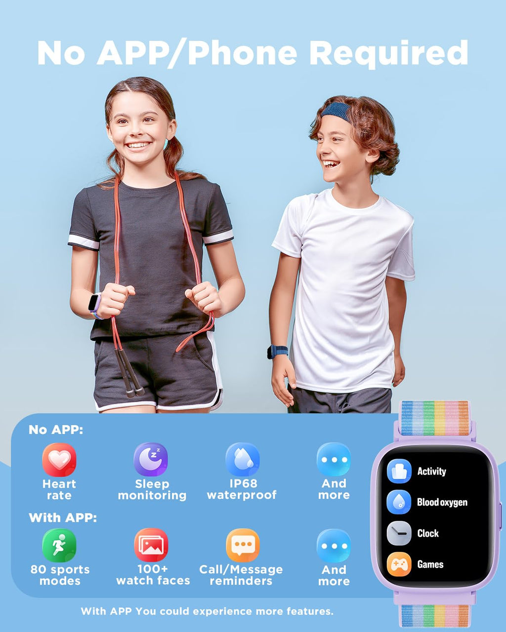 BIGGERFIVE Smart Watch for Kids, 1.8" Fitness Tracker Watch with Pedometer image 2
