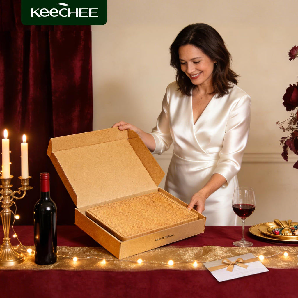 Keechee Bamboo Cutting Board, Reversible Wood Cutting Boards for Kitchen with Juice Grooves, Atelier Collection Handcrafted Large Serving Tray, Luxury Housewarming Wedding Gifts for New Home image 9