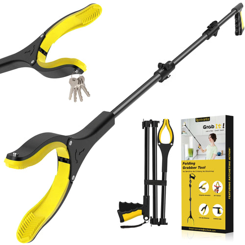 48 Inch Extra Long Grabber Reacher Tool，Foldable Pick Up Stick with Strong Grip Magnetic，360°Rotating Anti-Slip Jaw 4" Wide Claw Opening,Hand Grabber for Reaching
