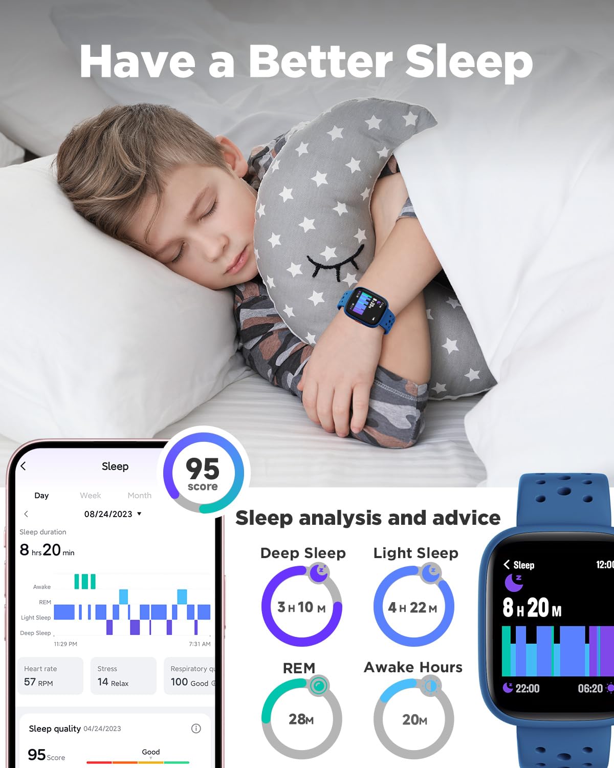 BIGGERFIVE Kids Smart Watch No Phone Needed, 1.8" Fitness Tracker Watch image 4