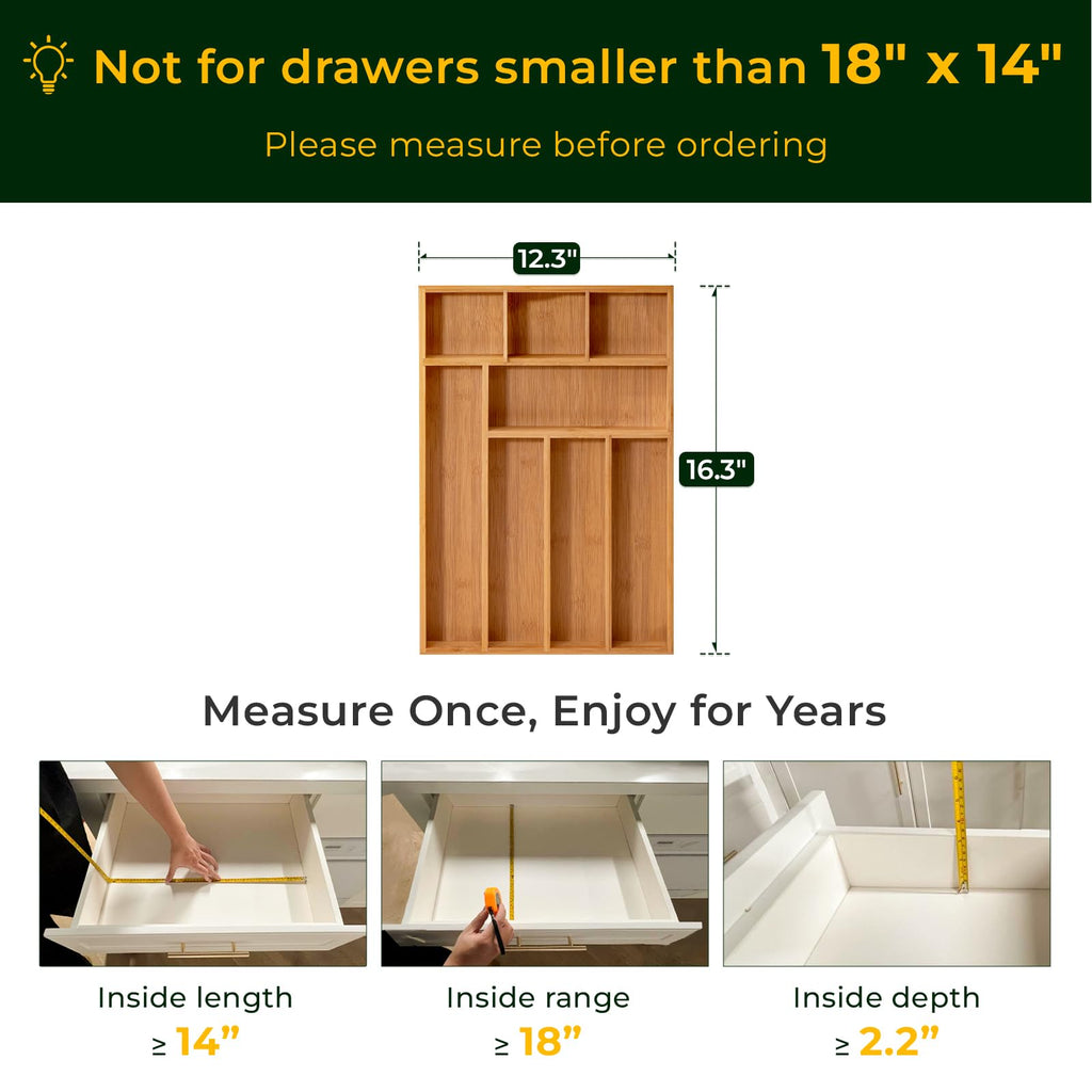 Carbonized Kitchen Drawer Organizer, 8 Slots Silverware Organizer, Utensil Holder & Cutlery Tray, 2.2" Deep for Extra Capacity, Non-Slip Feet Included image 2