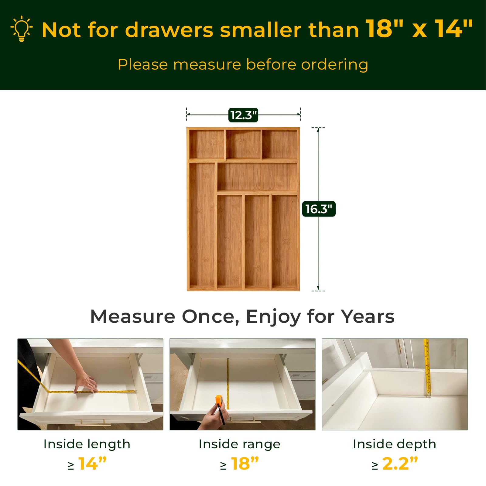 Carbonized Kitchen Drawer Organizer, 8 Slots Silverware Organizer, Utensil Holder & Cutlery Tray, 2.2" Deep for Extra Capacity, Non-Slip Feet Included image 2