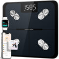 Etekcity smart digital body scale on bathroom floor showing weight reading