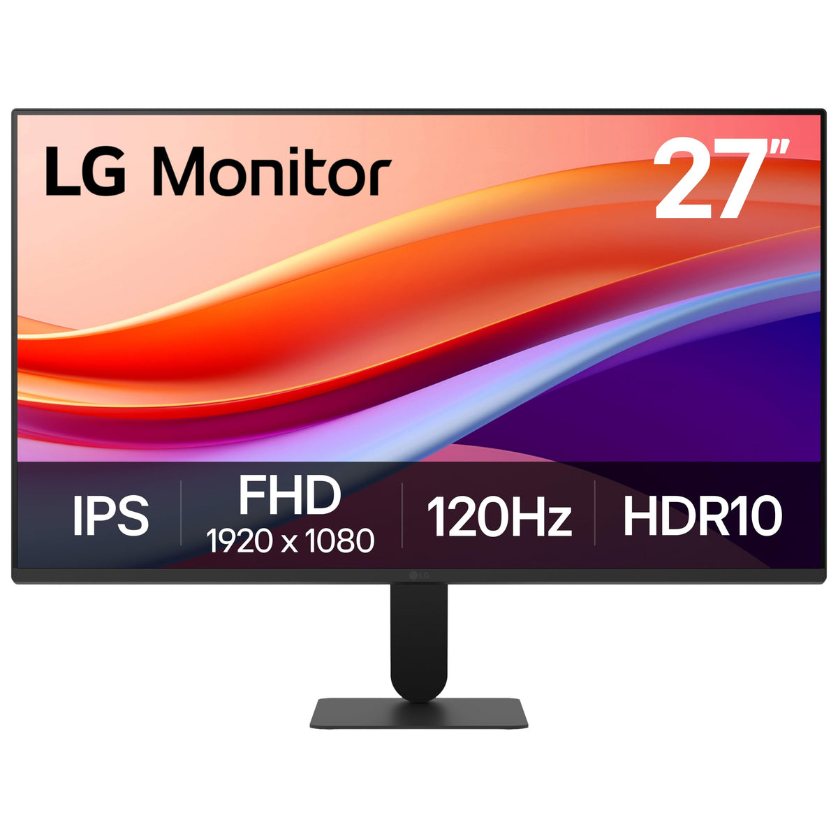 LG 27-inch black IPS computer monitor on slim stand, front view