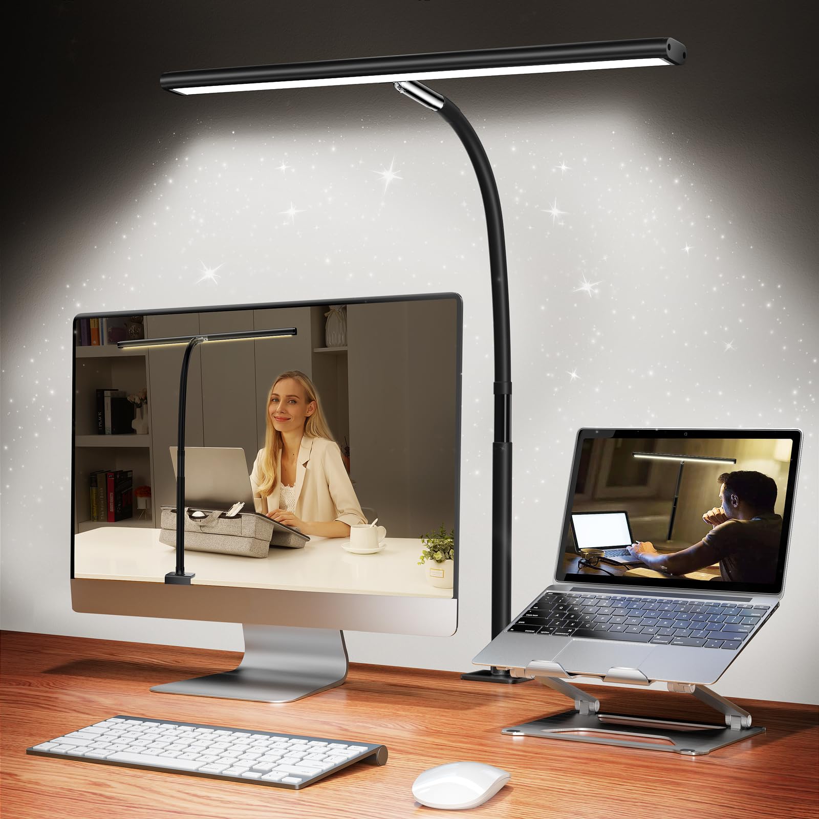 Airlonv black 17in LED desk lamp with clamp and adjustable arm
