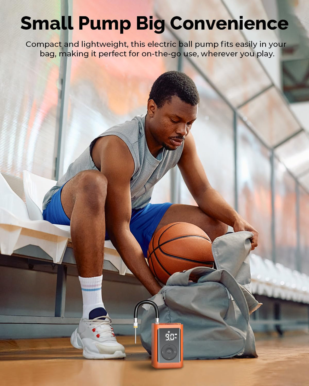 ETENWOLF P300 Plus Ball Pump, Electric Basketball Pump Inflation and Deflation, with 3200 mAh Rechargeable Battery, Air Pump for All Sports Balls, Vivid Orange image 3