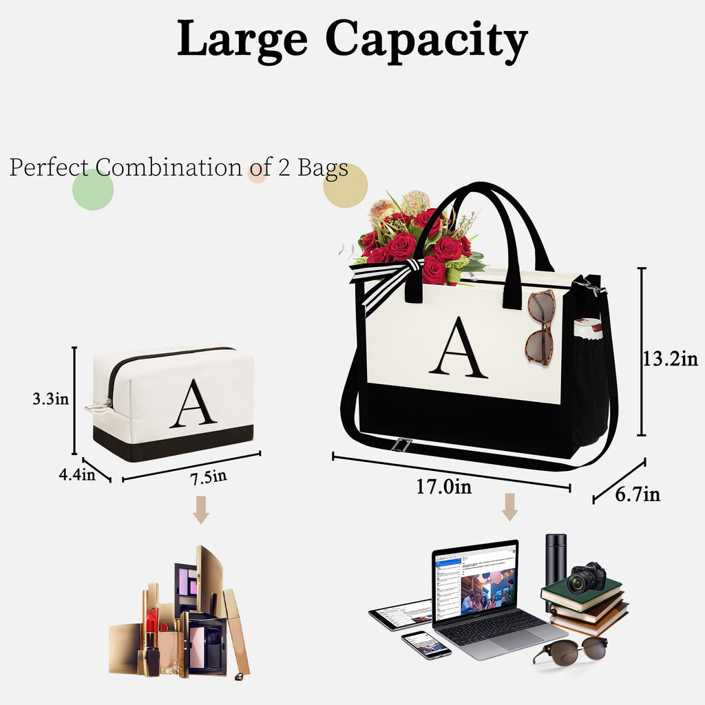 YOOLIFE Birthday Gifts for Women Mom Daughter, Canvas Tote Bag, Initial K image 3
