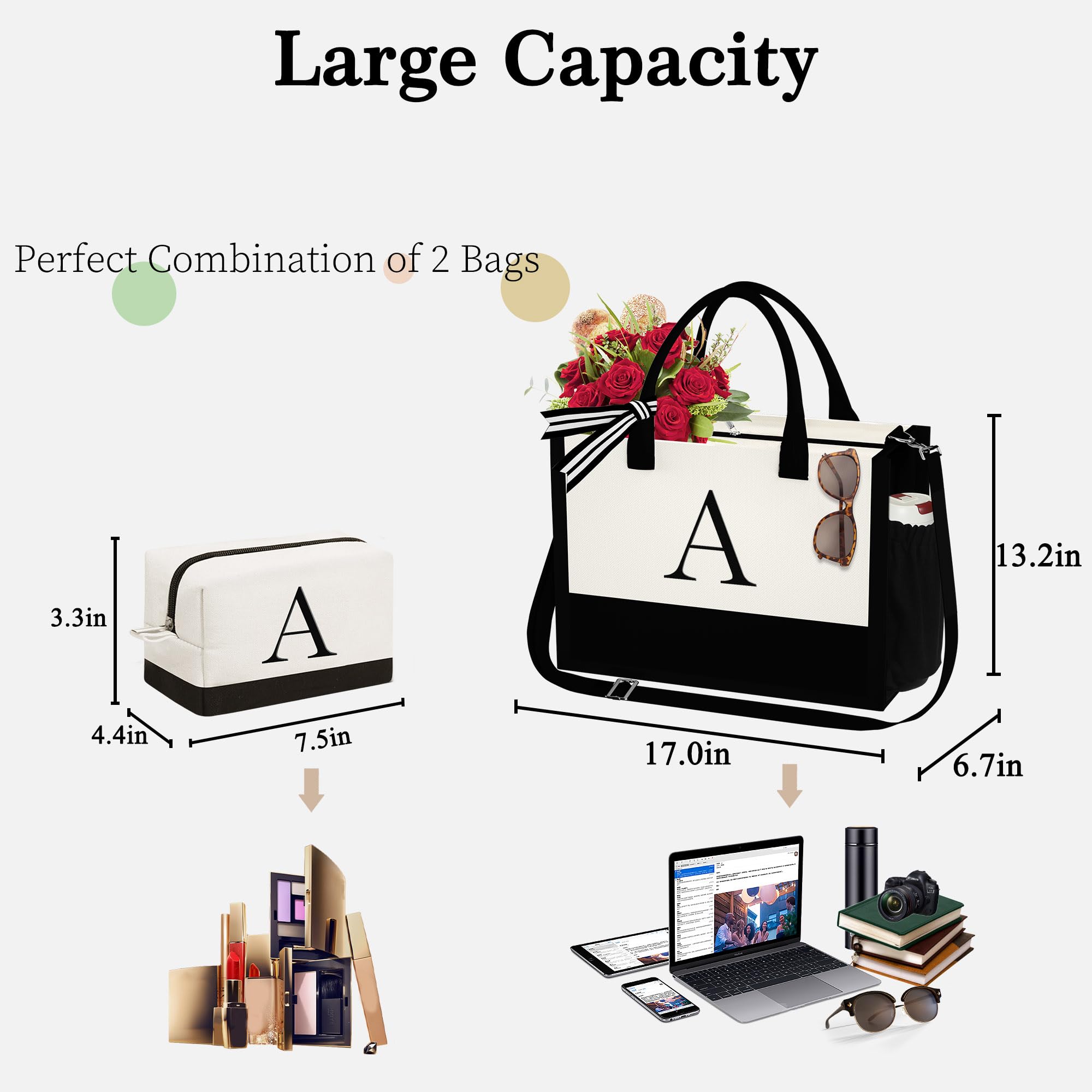 YOOLIFE Birthday Gifts for Women Mom Daughter, Canvas Tote Bag, Initial K image 3