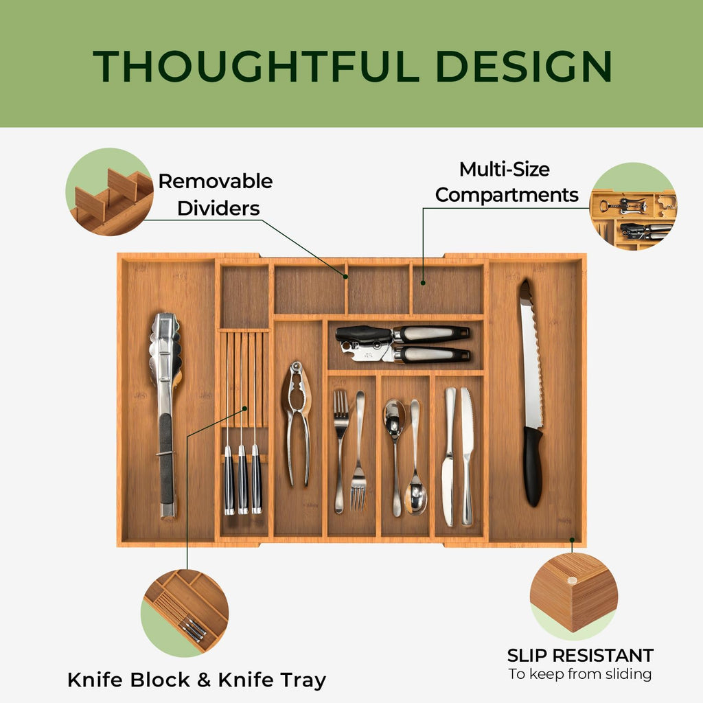 keechee Carbonized Large Kitchen Drawer Organizer, 12 Slots Expandable Silverware Organizer, Utensil Holder & Cutlery Tray, 2.5" Deep for Extra Capacity, Non-Slip Feet Included image 6