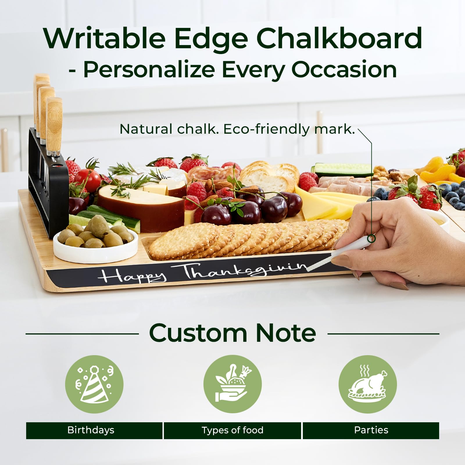 keechee Charcuterie Boards Set, Large Bamboo Cheese Board Set with Chalkboard Edge & Forks Set - Ideal for Housewarming Gift, Weddings, Bridal Showers, and Unique Gifts for Womem image 2