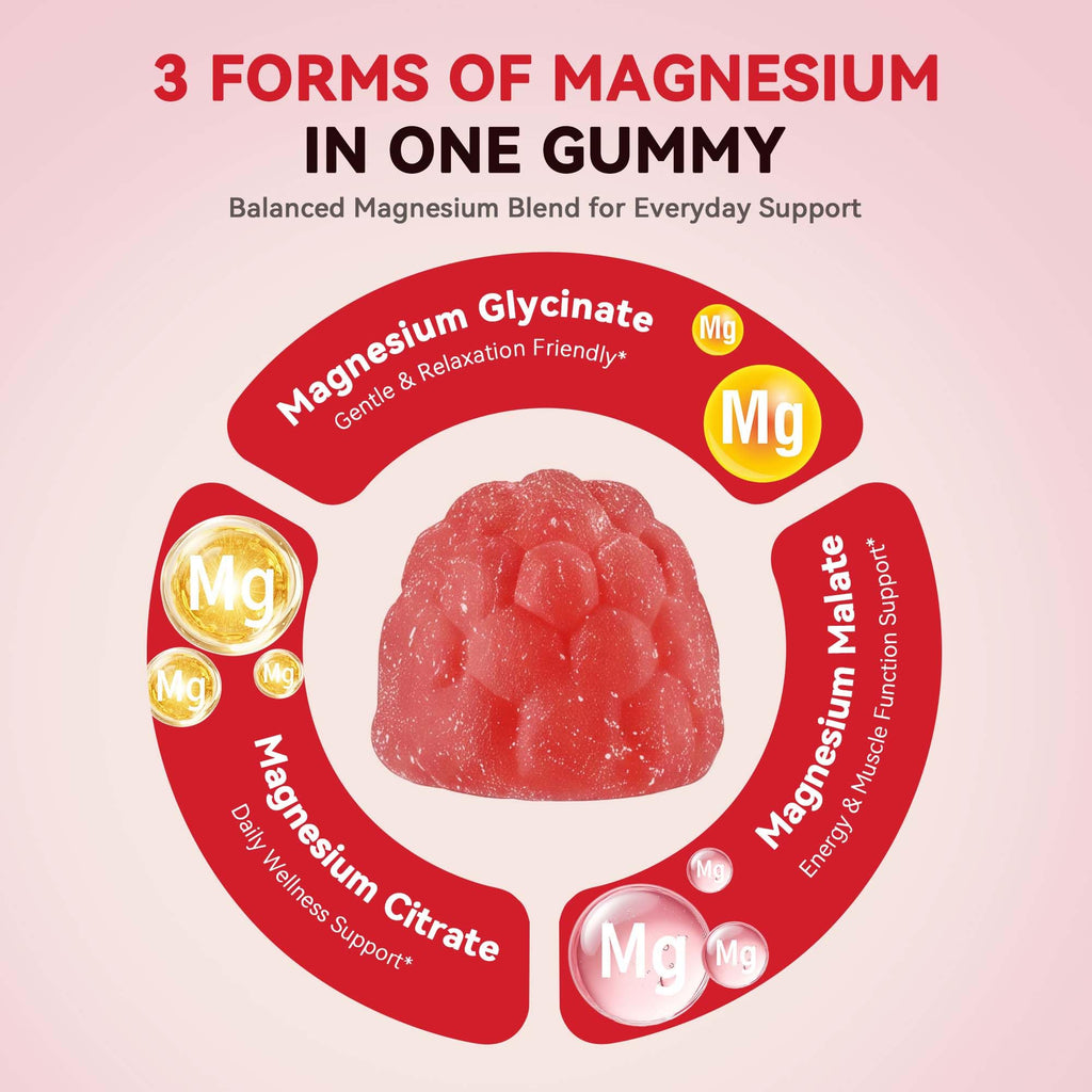 Aibiodi Magnesium Glycinate Gummies 610mg, Magnesium Glycinate, Citrate, Malate Gummies for Adults & Kids, Sleep, Relaxation, Muscle & Bone Support, 120 Chews, Raspberry Flavor image 4