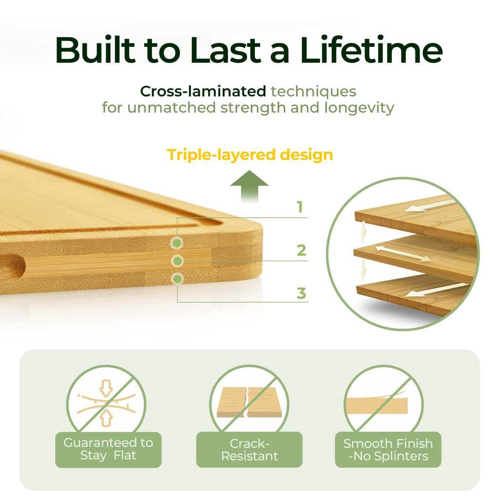 Keechee Natural Bamboo Cutting Board for Kitchen, XL Carving Board image 5