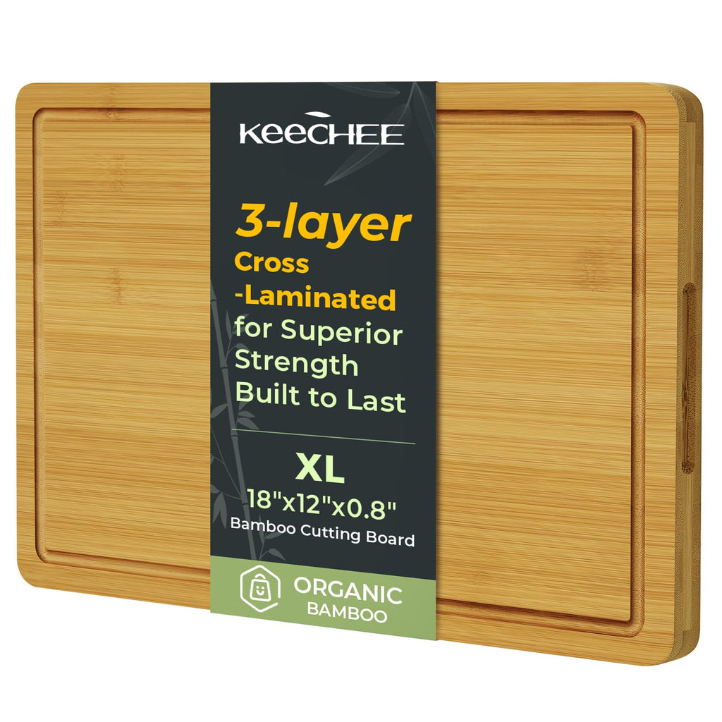 Keechee Natural Bamboo Cutting Board for Kitchen, XL Carving Board